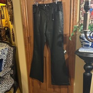 NWT Women’s Kut from the Kloth Black Faux Leather Flare Pants, size 14